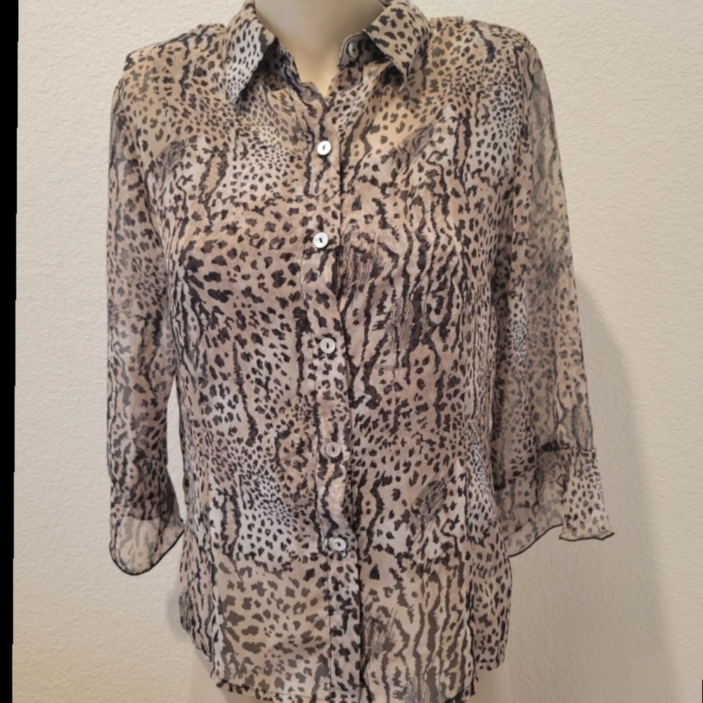 NICOLA animal print 2-in-one tank & sheer blouse